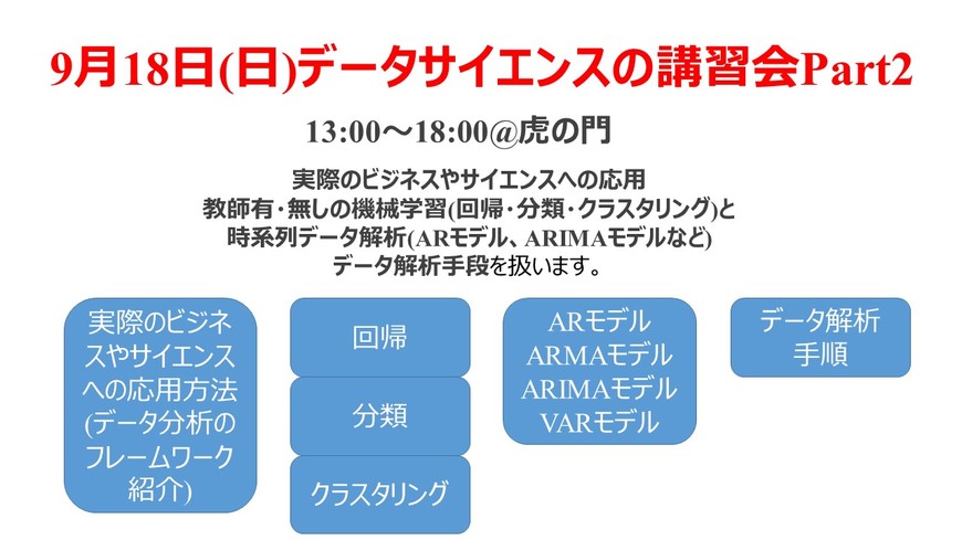 【9月18日(日)データ解析講習会Part2@虎の門】